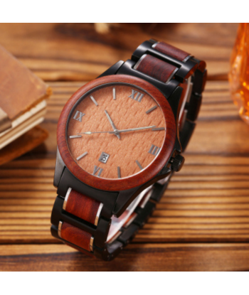 Montre Noire Homme: Bois de Santal Rouge offre 