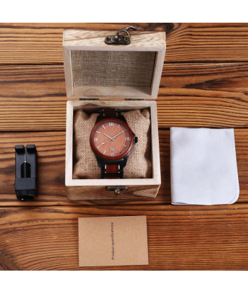 Montre Noire Homme: Bois de Santal Rouge offre 