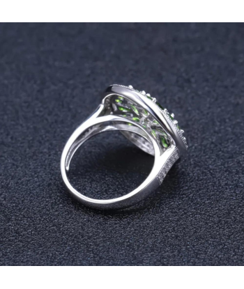 Bague Argent Femme Large: Élégance Émeraude brillant des détails fins