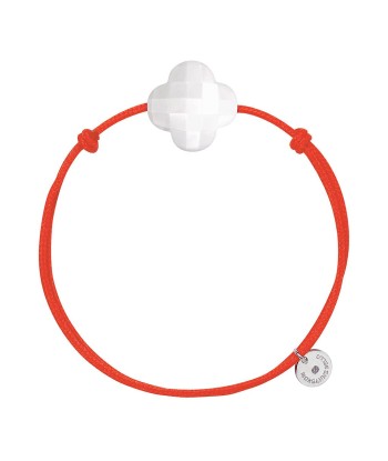 MORGANNE BELLO BRACELET FRIANDISE CORDON ORANGE FLUO TRÈFLE AGATE BLANCHE pas cher 