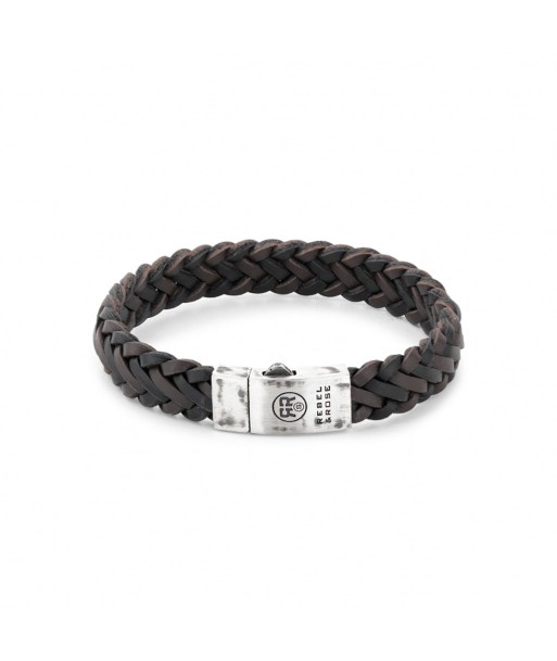 BRACELET REBEL & ROSE CUIR TRESSE NOIR MAT pas cheres