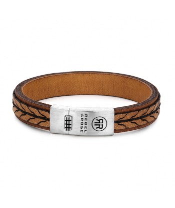 BRACELET REBEL & ROSE CUIR TRESSE COGNAC la colonne vertébrale