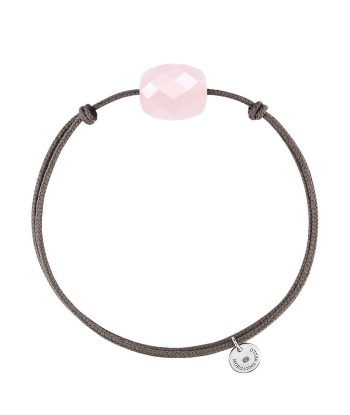 BRACELET FRIANDISE CORDON TAUPE COUSSIN QUARTZ ROSE POUDRE pas cheres