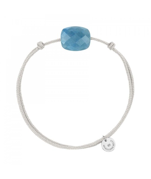 BRACELET FRIANDISE CORDON GRIS SOURIS COUSSIN QUARTZ BLEU les ligaments