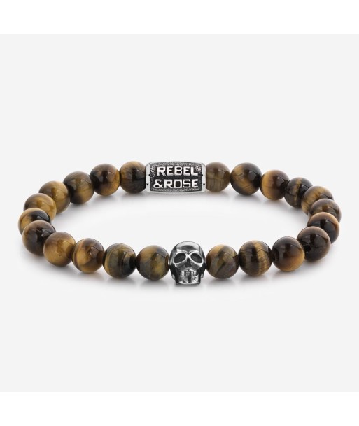 BRACELET REBEL & ROSE SKULL MIXED TIGER EYE 8MM des créatures d'habitude