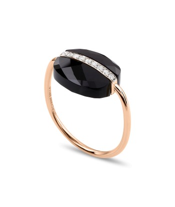 MORGANNE BELLO BAGUE AURORE ONYX ET DIAMANTS OR ROSE rembourrage situé sous