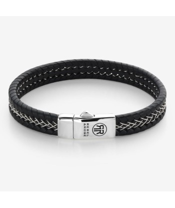 BRACELET REBEL & ROSE CUIR ET ARGENT NOIR pas cheres