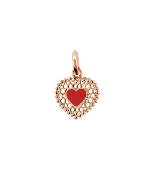 PENDENTIF GIGI CLOZEAU OR ROSE COEUR DENTELLE de pas cher