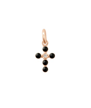 PENDENTIF GIGI CLOZEAU NOIR CROIX PERLEE OR ROSE DIAMANT du meilleur 