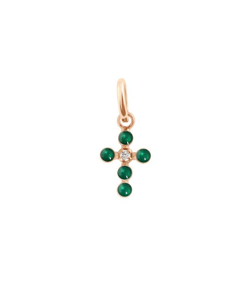 PENDENTIF GIGI CLOZEAU VERT EMERAUDE CROIX PERLEE OR ROSE DIAMANT les ctes