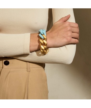 GRAND BRACELET BLEU CIEL MAT / GOLD VINTAGE de pas cher