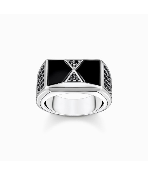 CHEVALIERE ARGENT THOMAS SABO ONYX NOIR ET PIERRES NOIRES Fin de série