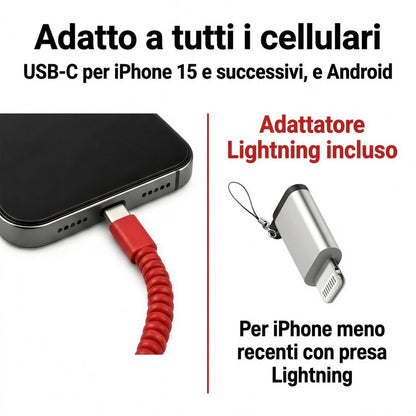 Adatto a tutti i cellulari: USB-C per iPhone 15 e successivi e Android, adattatore Lightning incluso