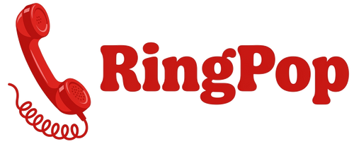 Logo RingPop retrò sfondo trasparente - cornetta telefono rossa e wordmark